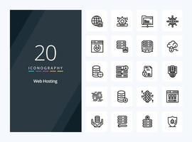 20 Web Hosting Outline icon for presentation vector