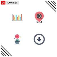 Modern Set of 4 Flat Icons and symbols such as graph flower down films button Editable Vector Design Elements