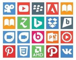 20 Social Media Icon Pack Including amd pinterest dropbox video powerpoint vector