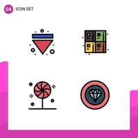 conjunto moderno de 4 colores planos de línea de relleno pictografía de flecha dulce hacia abajo educación dulce elementos de diseño vectorial editables vector