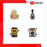 Editable Vector Line Pack of 4 Simple Filledline Flat Colors of coins violin income instrument mobile Editable Vector Design Elements