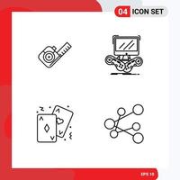 Modern Set of 4 Filledline Flat Colors and symbols such as measure cards tool internet poker Editable Vector Design Elements