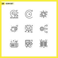 9 Universal Outlines Set for Web and Mobile Applications company love sun lifestyle tea Editable Vector Design Elements