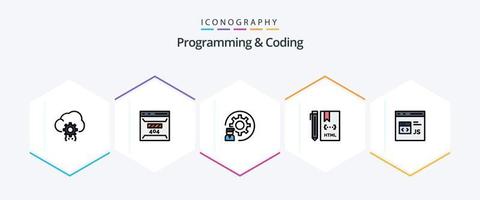 Programming And Coding 25 FilledLine icon pack including develop. code. page. programmer. development vector