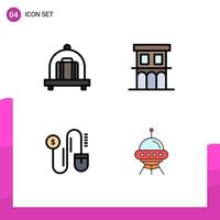 4 Thematic Vector Filledline Flat Colors and Editable Symbols of baggage marketing estate residence space Editable Vector Design Elements