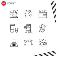Mobile Interface Outline Set of 9 Pictograms of dialog space card science potion Editable Vector Design Elements