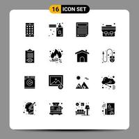 Universal Icon Symbols Group of 16 Modern Solid Glyphs of delivery student bag contract school bag report Editable Vector Design Elements