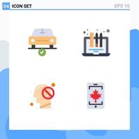 User Interface Pack of 4 Basic Flat Icons of car pencil done device mind Editable Vector Design Elements