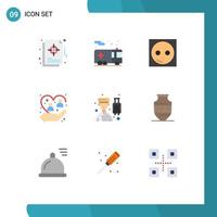 Modern Set of 9 Flat Colors Pictograph of people caring transportation care equipment Editable Vector Design Elements