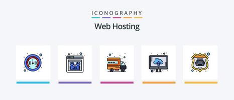 la línea de alojamiento web llenó un paquete de 5 íconos que incluye un bot de Internet. Página de inicio. dominio. página de inicio seguridad. diseño de iconos creativos vector