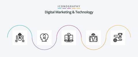 paquete de iconos de línea 5 de marketing digital y tecnología que incluye destino. marketing. orgánico. compromiso del usuario. compromiso vector