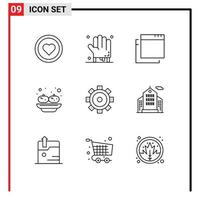 Group of 9 Modern Outlines Set for building building apps construction india Editable Vector Design Elements