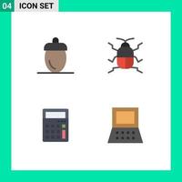 conjunto moderno de 4 iconos y símbolos planos, como calculadora de bellota, frutas, insectos, matemáticas, elementos de diseño vectorial editables vector