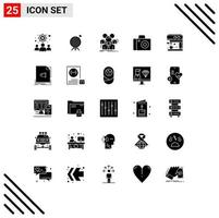 Modern Set of 25 Solid Glyphs Pictograph of machine studio team photo group Editable Vector Design Elements