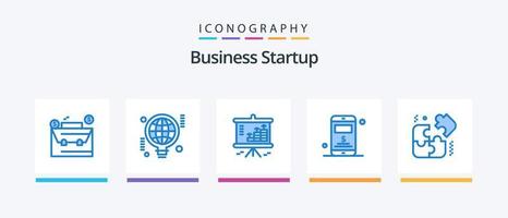 Business Startup Blue 5 Icon Pack Including puzzle. dollar. analysis. server. projector. Creative Icons Design vector