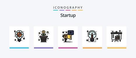 Startup Line Filled 5 Icon Pack Including optimization. crowd funding. rocket. network. funding. Creative Icons Design vector
