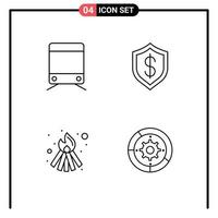 Mobile Interface Line Set of 4 Pictograms of sign fire artificial intelligent gear Editable Vector Design Elements