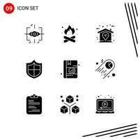 Set of 9 Commercial Solid Glyphs pack for medicine security nature firewall idea Editable Vector Design Elements