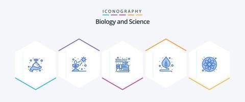 biología 25 paquete de iconos azules que incluye laboratorio. planta. crecer. motivación. conocimiento vector