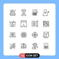 Group of 16 Outlines Signs and Symbols for cart user cup star favorite Editable Vector Design Elements