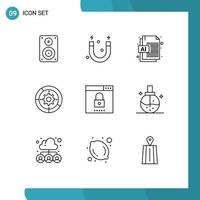 Set of 9 Commercial Outlines pack for media process ai engine settings Editable Vector Design Elements