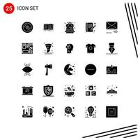 Universal Icon Symbols Group of 25 Modern Solid Glyphs of navigation email theory write book Editable Vector Design Elements