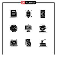 Pictogram Set of 9 Simple Solid Glyphs of baking management application implementation code Editable Vector Design Elements