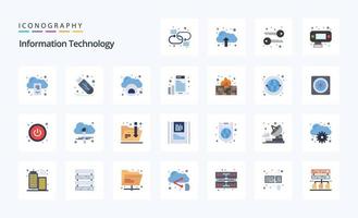 paquete de iconos de 25 colores planos de tecnología de la información vector