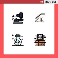 Pack of 4 creative Filledline Flat Colors of chemistry home microscope upstairs magic Editable Vector Design Elements