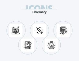 paquete de iconos de línea de farmacia 5 diseño de iconos. herbario. pastillas ayurvédicas. medicamento. médico. inyección vector