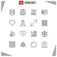 16 Creative Icons Modern Signs and Symbols of heart radiator clock hardware computer Editable Vector Design Elements