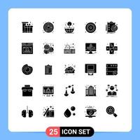 Group of 25 Modern Solid Glyphs Set for report video universe dvd cd Editable Vector Design Elements