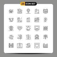 25 User Interface Line Pack of modern Signs and Symbols of news communication coding upload business Editable Vector Design Elements