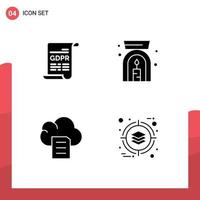 Mobile Interface Solid Glyph Set of 4 Pictograms of consent document general data protection spa deployment Editable Vector Design Elements