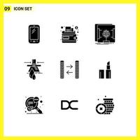 Pack of 9 Modern Solid Glyphs Signs and Symbols for Web Print Media such as cash factory dimensional detection chemical Editable Vector Design Elements