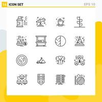 Modern Set of 16 Outlines Pictograph of management fund hot tree garden Editable Vector Design Elements