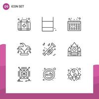 Set of 9 Modern UI Icons Symbols Signs for university music dates instrument king Editable Vector Design Elements