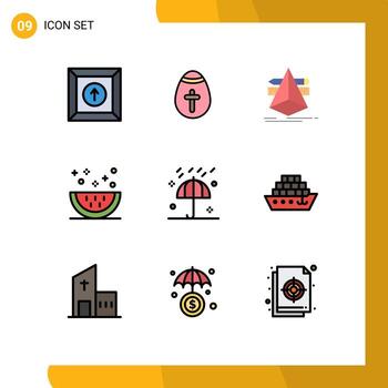 Mobile Interface Filledline Flat Color Set of 9 Pictograms of rain slice designer meal drinks Editable Vector Design Elements