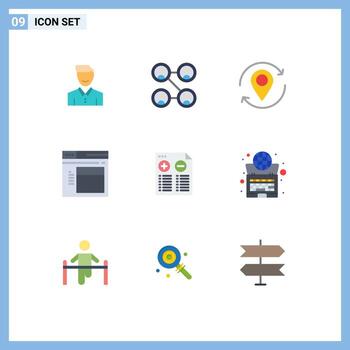 9 Thematic Vector Flat Colors and Editable Symbols of web internet friends pin map Editable Vector Design Elements
