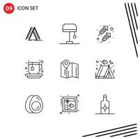 9 Universal Outline Signs Symbols of camping pin party map tea Editable Vector Design Elements