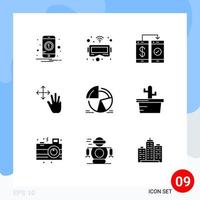 9 Universal Solid Glyph Signs Symbols of pie hold cashless gestures three Editable Vector Design Elements