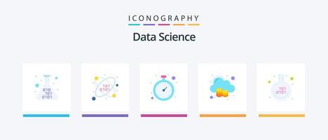 paquete de iconos de 5 planos de ciencia de datos que incluye experimento. espacio. fecha. grandes datos datos. diseño de iconos creativos vector