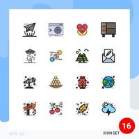 16 iconos creativos, signos y símbolos modernos de terminales de artículos para el hogar en rack, elementos de diseño de vectores creativos editables para bodas en el hogar
