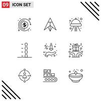 Pack of 9 Modern Outlines Signs and Symbols for Web Print Media such as hand percent ship arrows car Editable Vector Design Elements