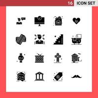 User Interface Pack of 16 Basic Solid Glyphs of pulse heart gadget ecg gasoline Editable Vector Design Elements