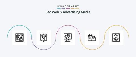 Seo Web And Advertising Media Line 5 Icon Pack Including shopping ad. bag. search. advertising. speaker vector