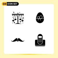 conjunto de 4 paquetes de glifos sólidos comerciales para jardín de infantes bigote playland regalo movember elementos de diseño vectorial editables vector