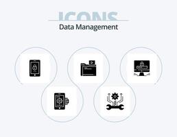 Data Management Glyph Icon Pack 5 Icon Design. folder . security. gear . mobile . encryption vector