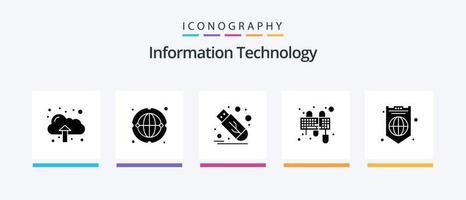 paquete de iconos de glifo 5 de tecnología de la información que incluye protección. global. Flash. ratón. interfaz. diseño de iconos creativos vector