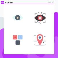 Mobile Interface Flat Icon Set of 4 Pictograms of app blocks eye scan alphabet Editable Vector Design Elements